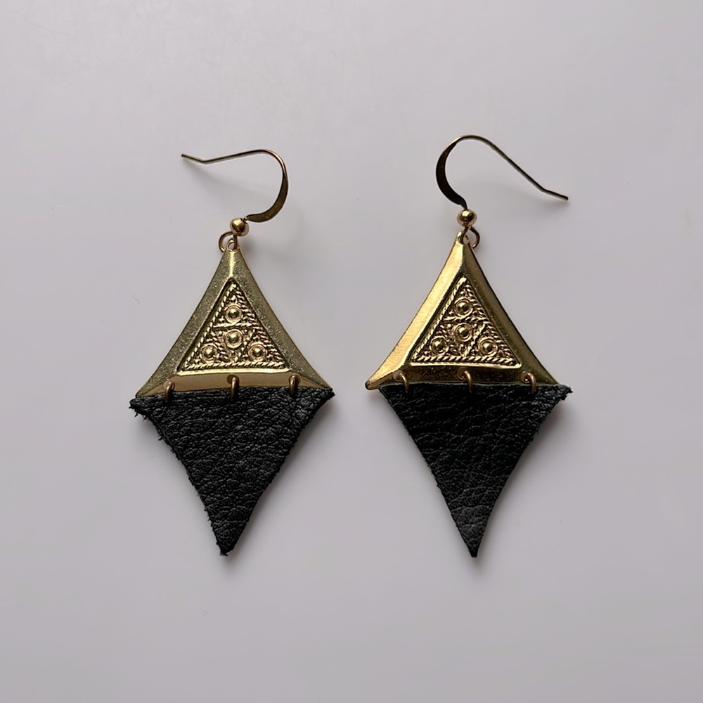 Gold Triangle Hand cut Genuine Leather Dangle earrings 2+ 20% off 3+ ship free